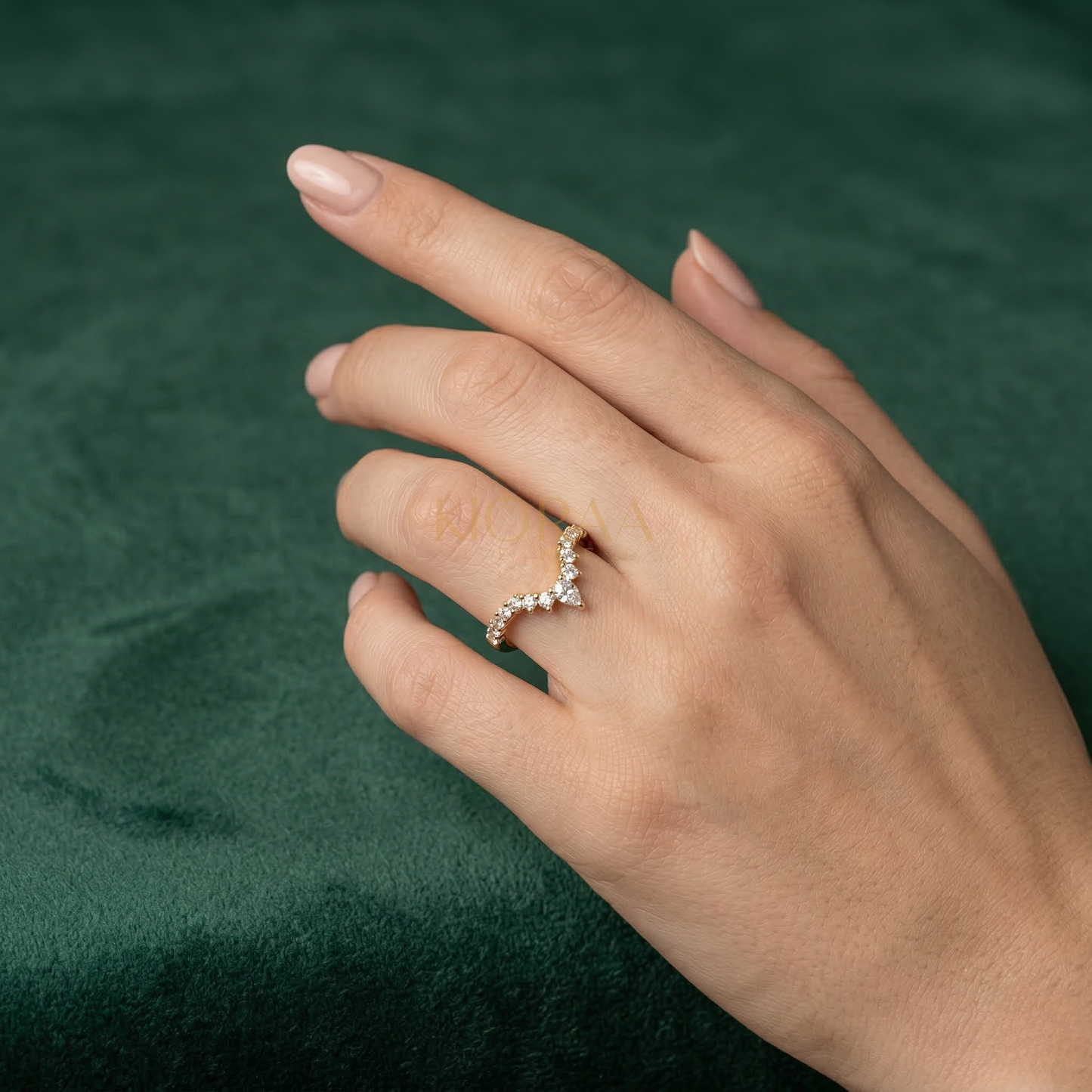 Round Cut V Shaped Chevron Eternity Wedding Band