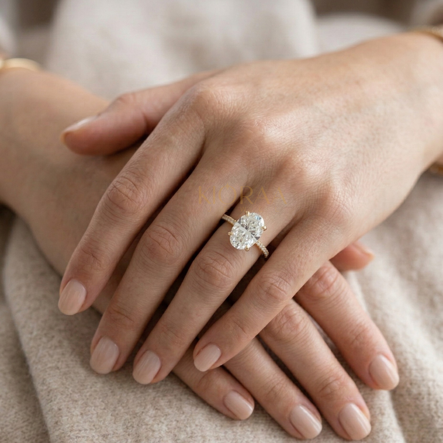 Oval Cut Hidden Halo Solitaire Engagement Ring