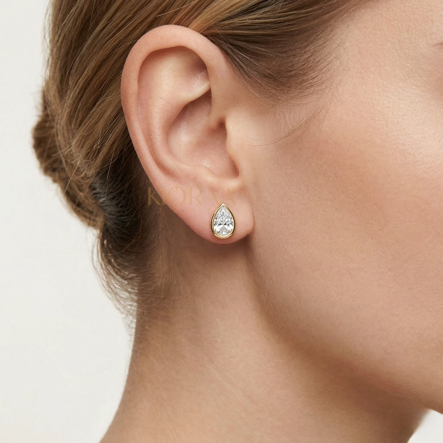 Pear Diamond Bezel Set Studs