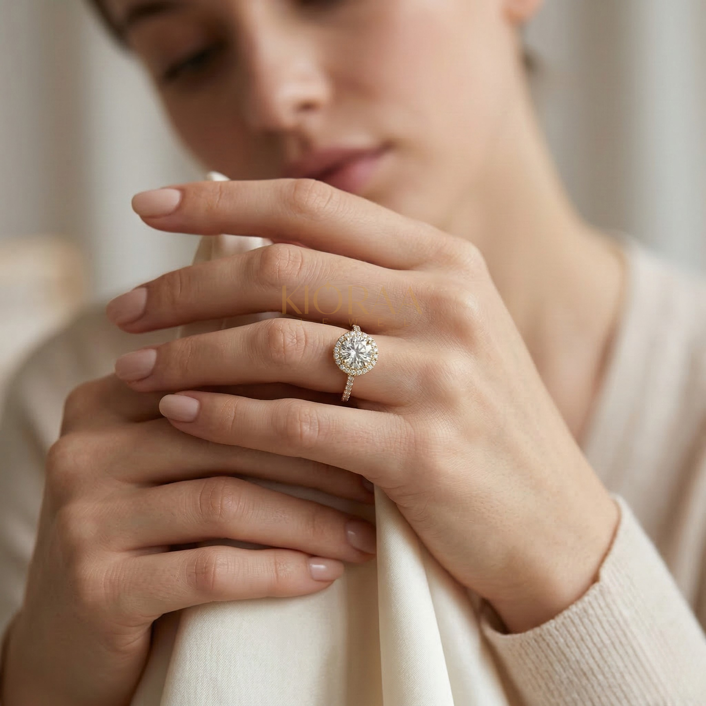 Classic Round Diamond Halo Engagement Ring