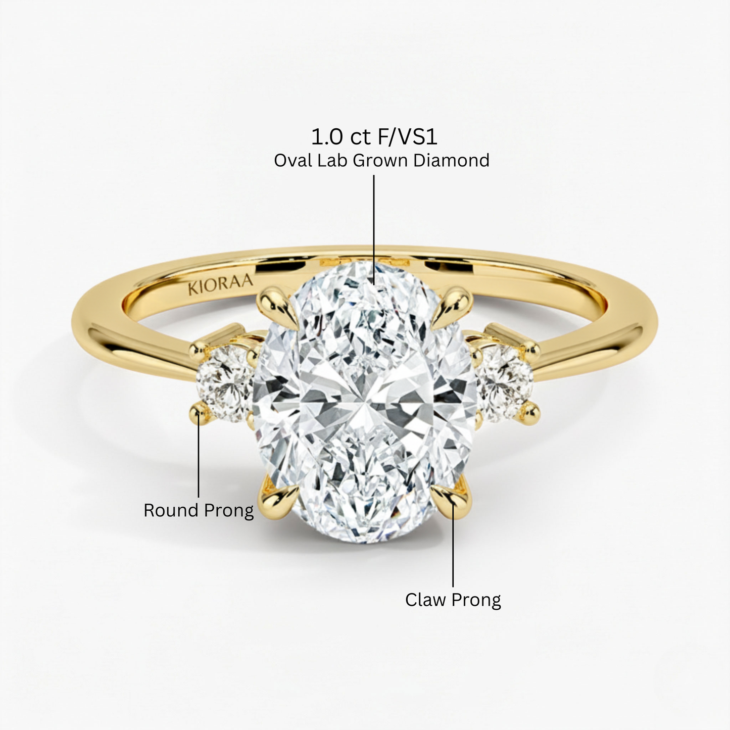 Classic Simple Oval Shape Three Stone Diamond Ring