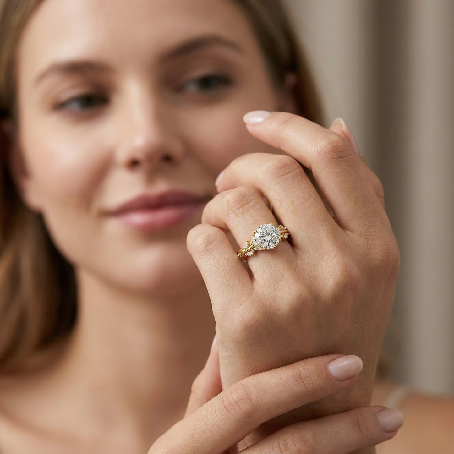 Nature Inspired Round Engagement Ring