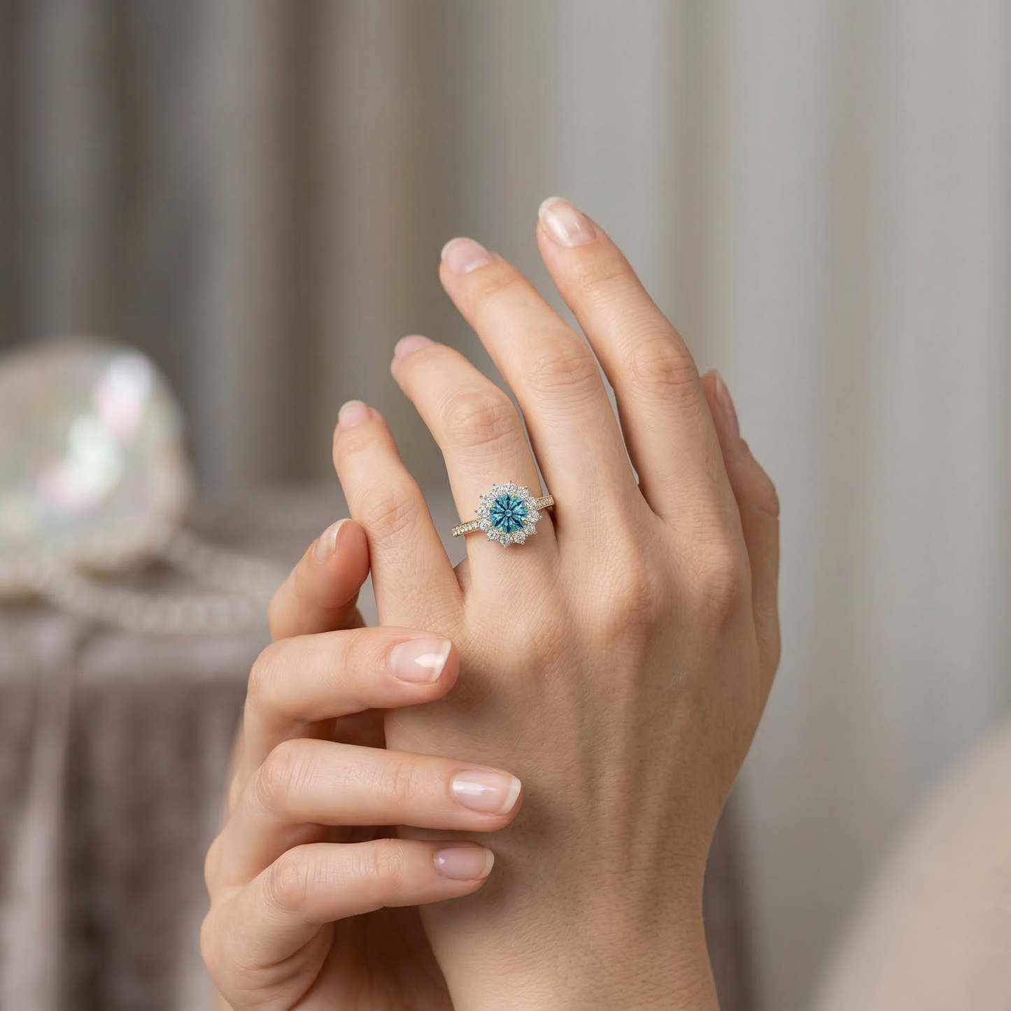 Classic Petal Fancy Blue Diamond Engagement Ring