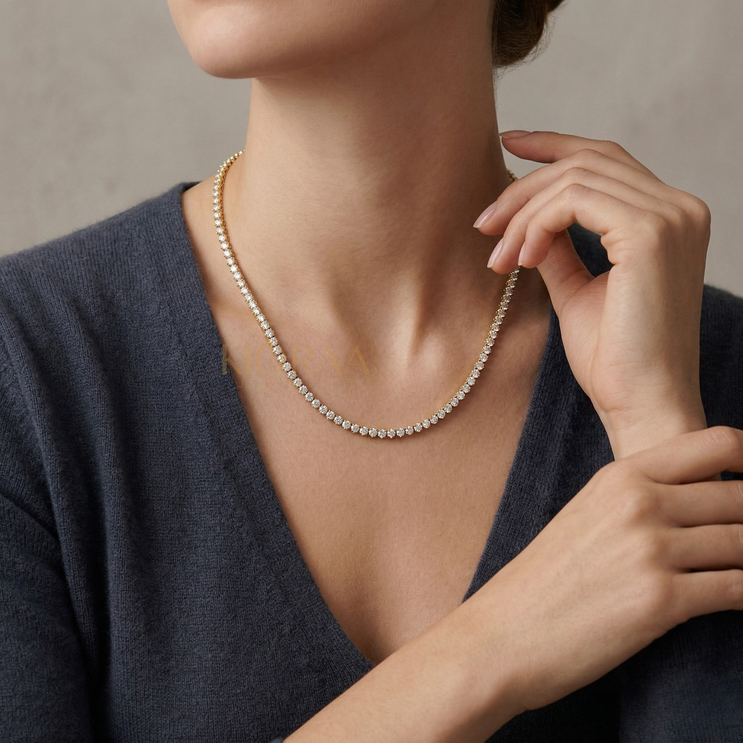 Three Prong Lab Diamond Tennis Necklace