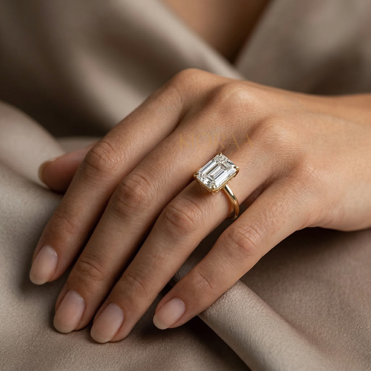 Classic Petal Emerald Solitaire Engagement Ring