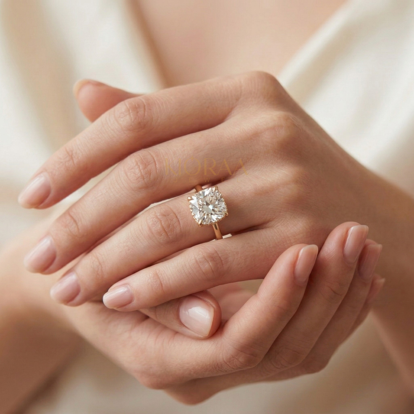 Classic Petal Cushion Solitaire Engagement Ring