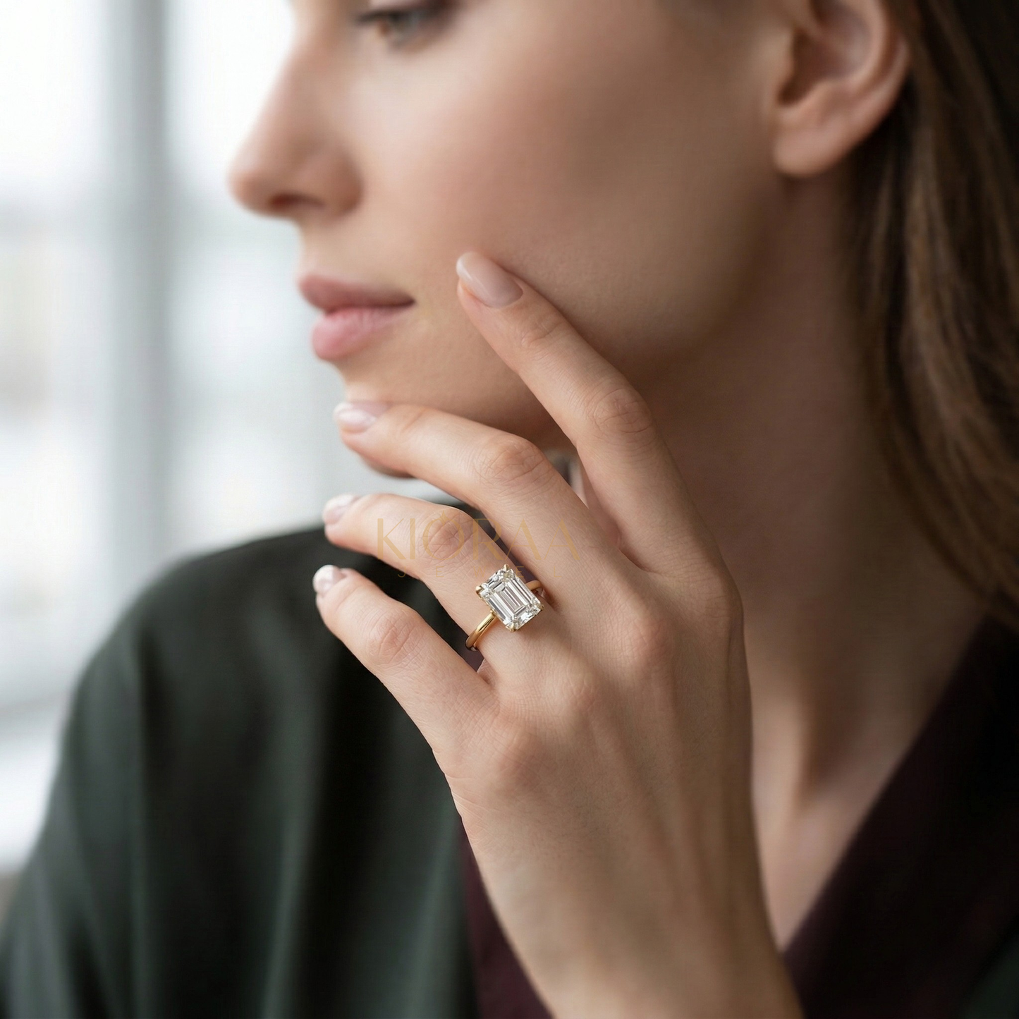 Emerald Diamond Hidden Halo Solitaire Engagement Ring
