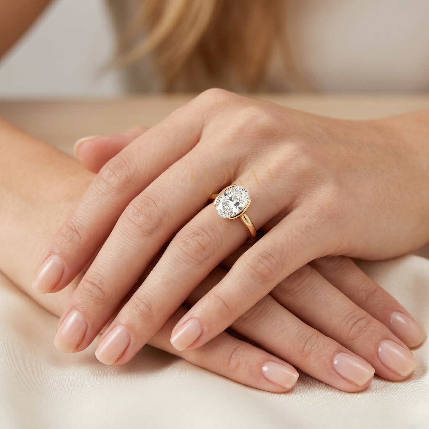 Classic Oval Shape Semi Bezel Set Solitaire Engagement Ring
