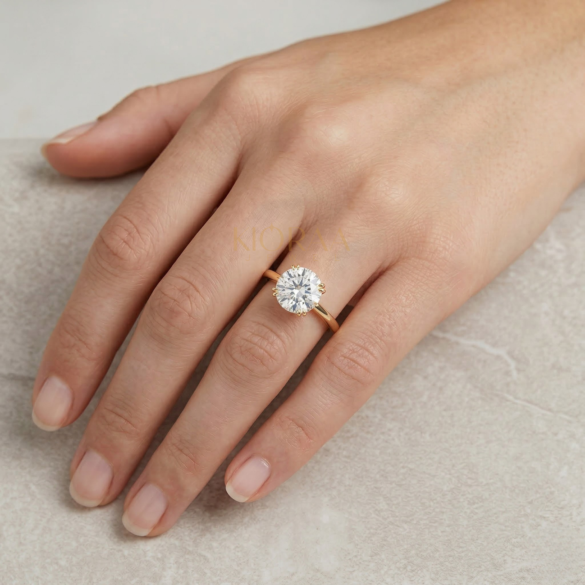 Classic Petal Round Solitaire  Engagement Ring Double Prong Setting