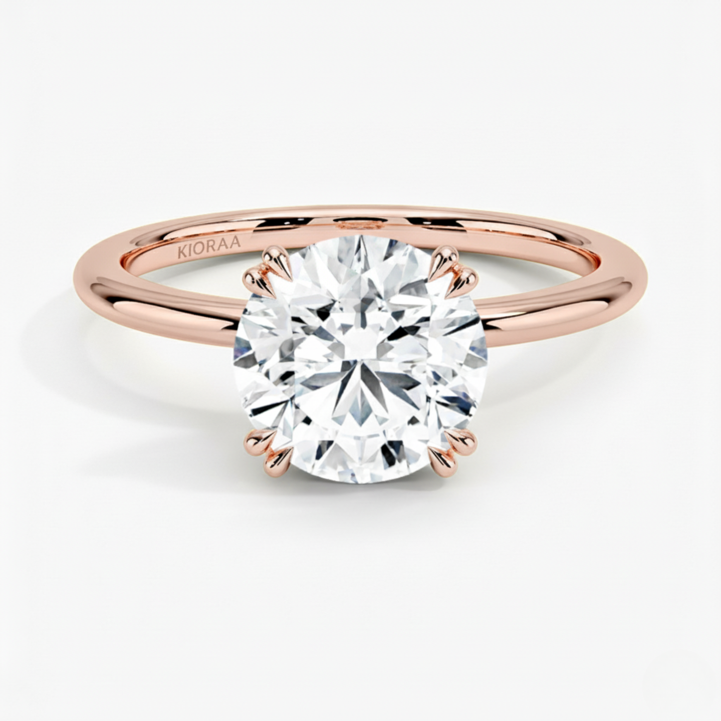 Classic Petal Round Solitaire  Engagement Ring Double Prong Setting