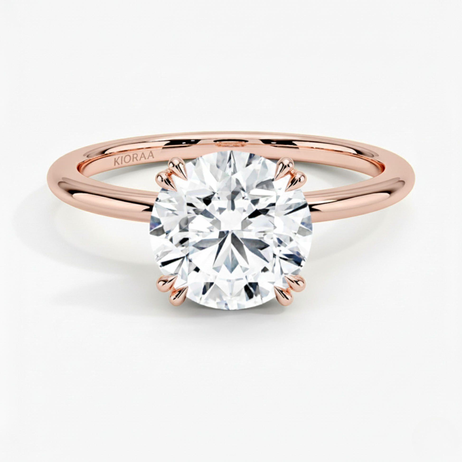 Classic Petal Round Solitaire  Engagement Ring Double Prong Setting