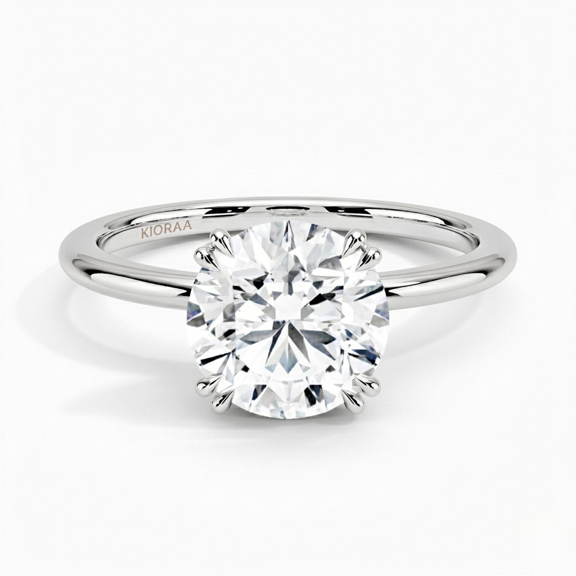 Classic Petal Round Solitaire  Engagement Ring Double Prong Setting