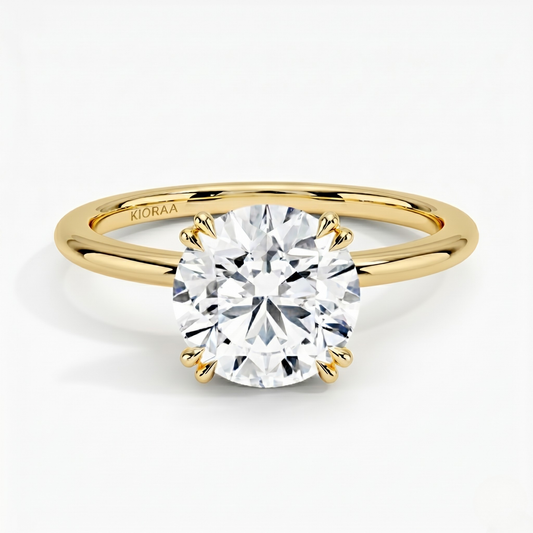 Classic Petal Round Solitaire  Engagement Ring Double Prong Setting