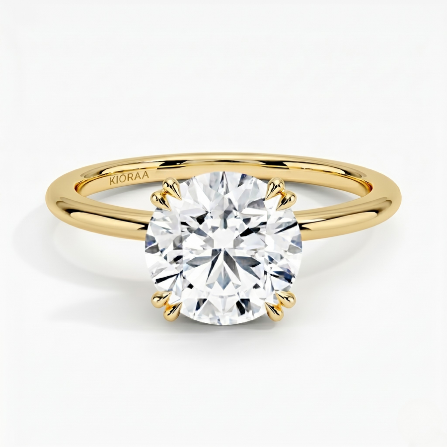 Classic Petal Round Solitaire  Engagement Ring Double Prong Setting