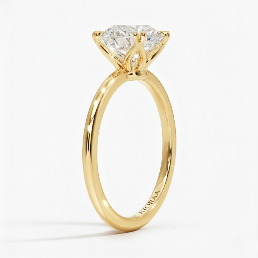 Classic Petal Round Solitaire  Engagement Ring Double Prong Setting