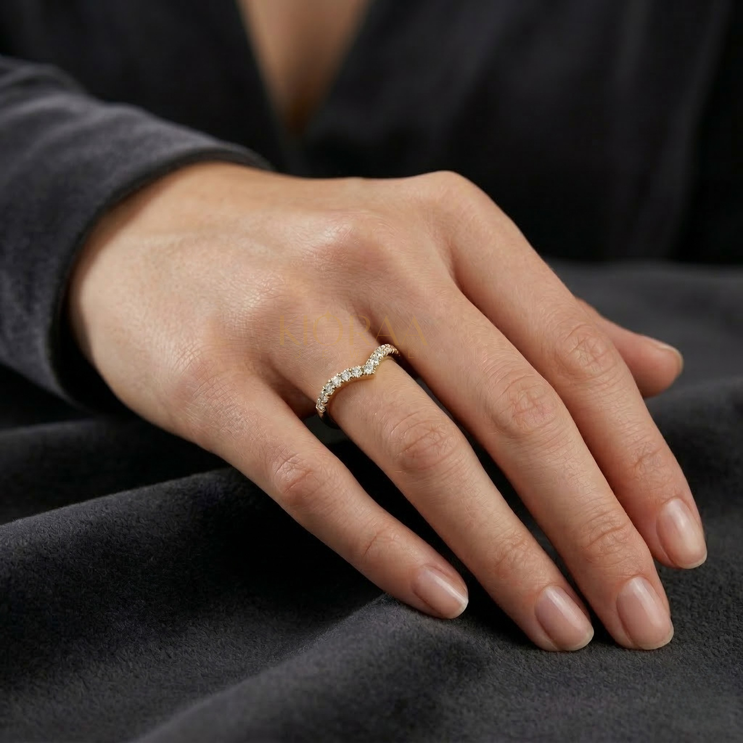 Round Cut Half Coverage Chevron Eternity Wedding Band
