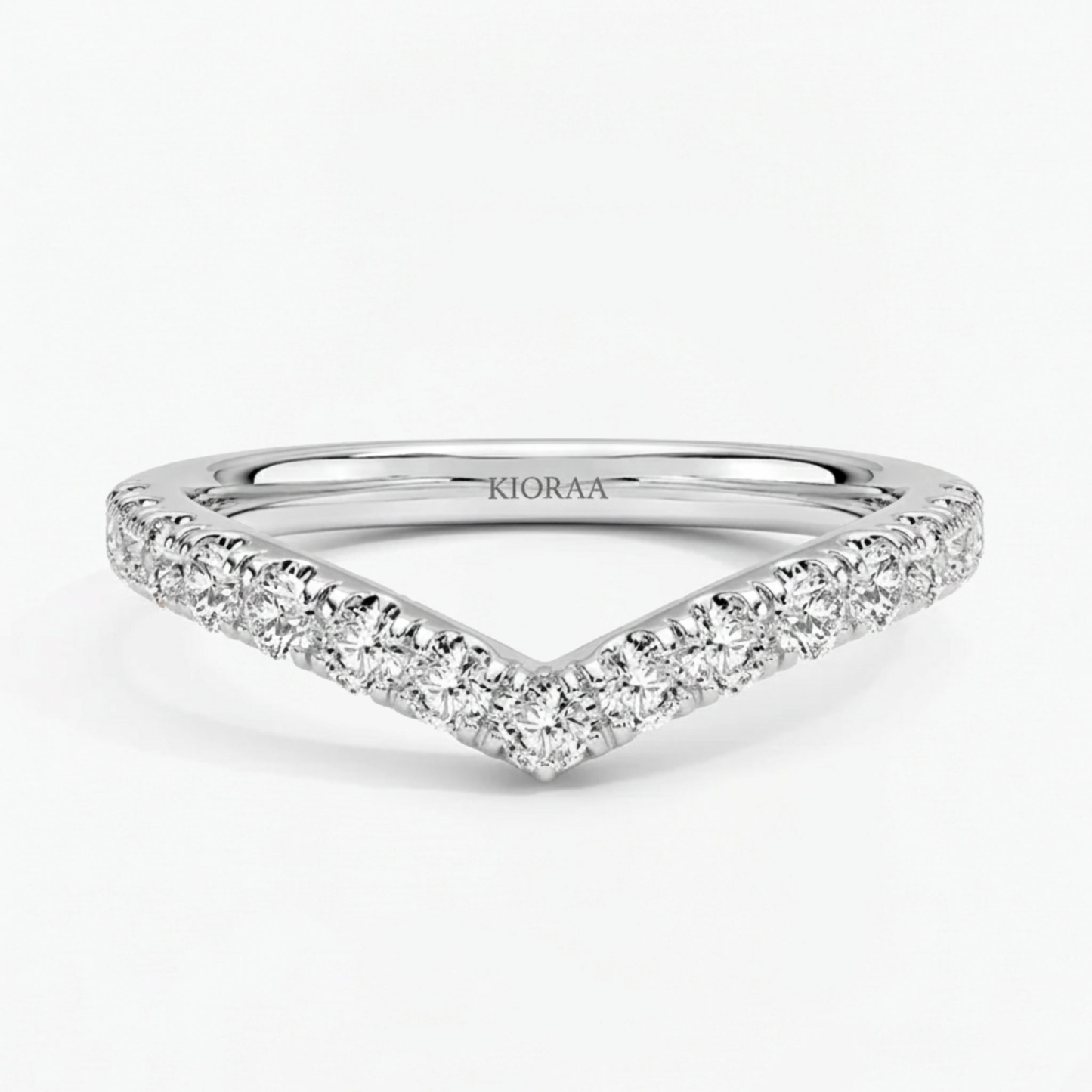 Round Cut Half Coverage Chevron Eternity Wedding Band