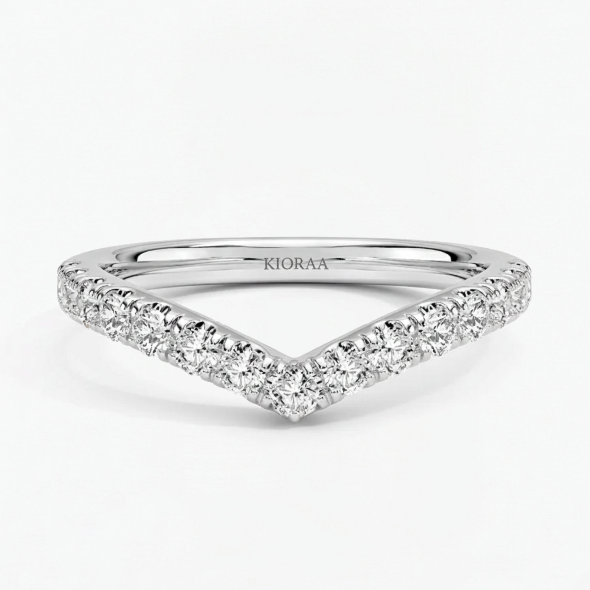 Round Cut Half Coverage Chevron Eternity Wedding Band
