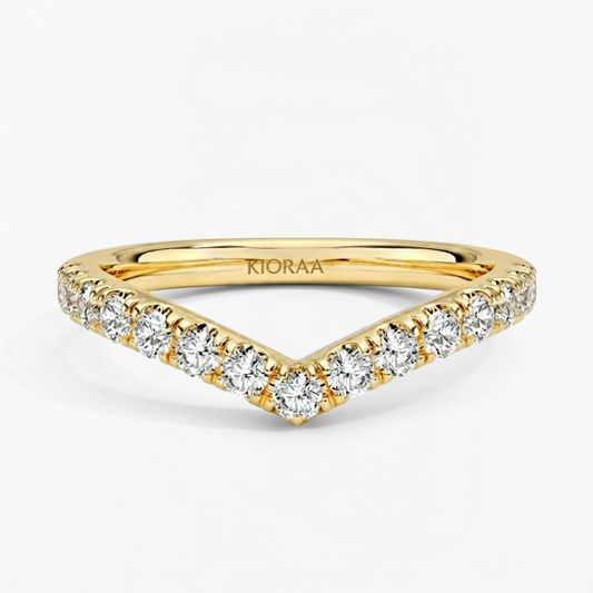 Round Cut Half Coverage Chevron Eternity Wedding Band