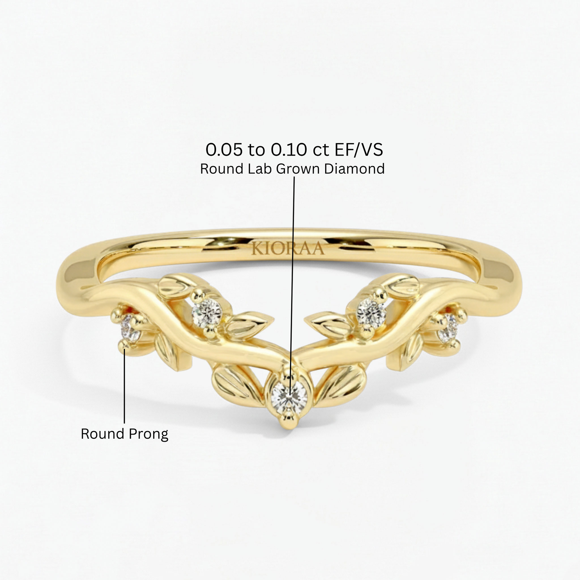 Round Cut Nature Inspired Leaf Wedding Band