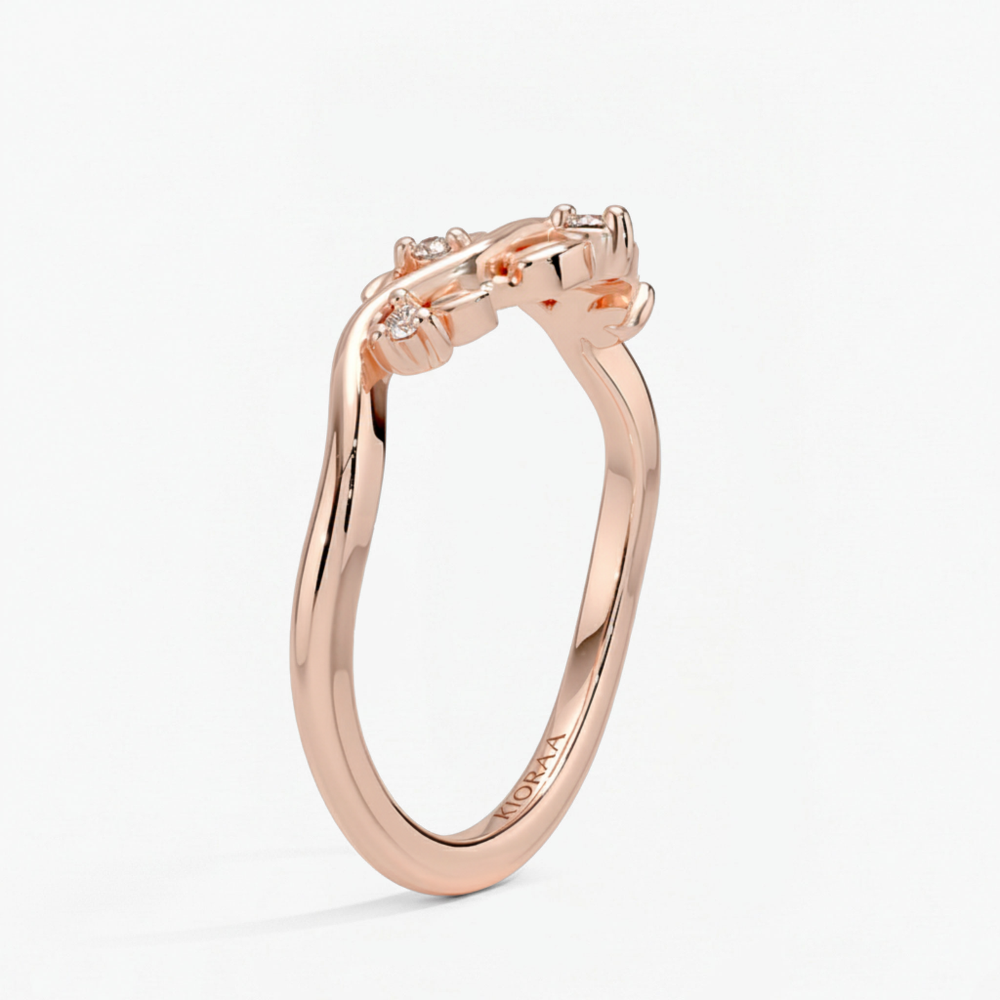 Round Cut Nature Inspired Leaf Wedding Band