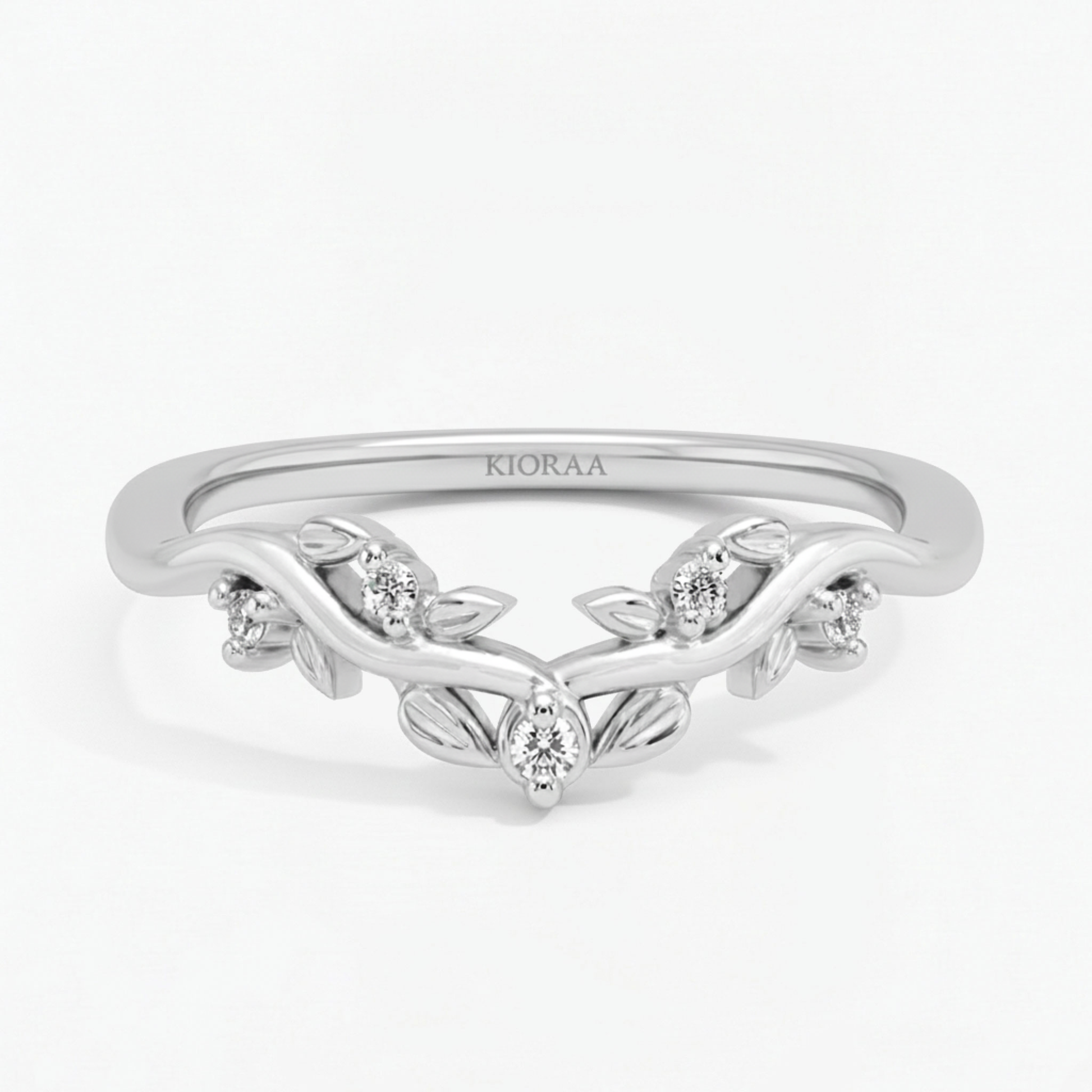 Round Cut Nature Inspired Leaf Wedding Band