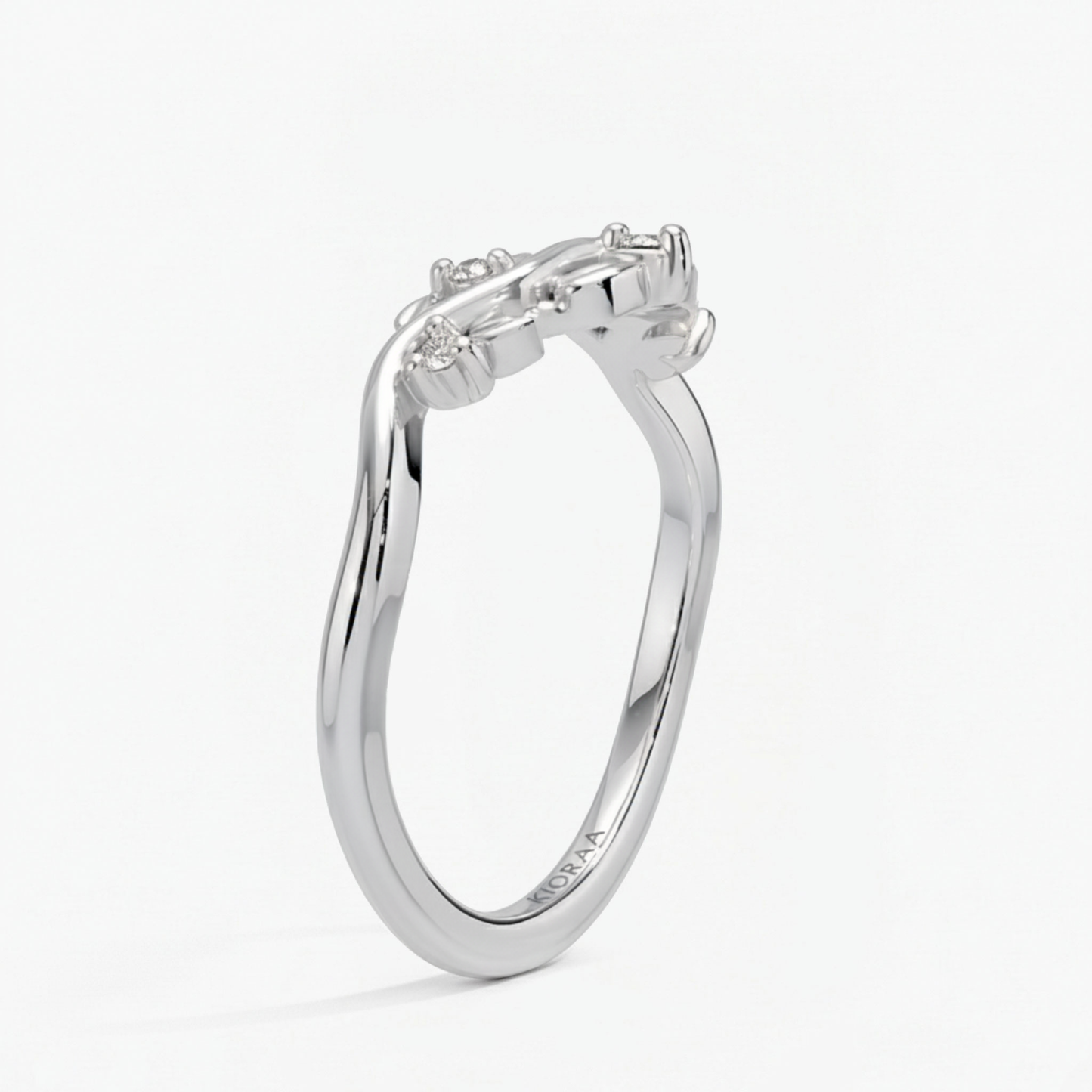 Round Cut Nature Inspired Leaf Wedding Band