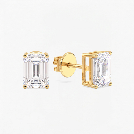 Classic Emerald  Diamond Diamond Solitaire Studs