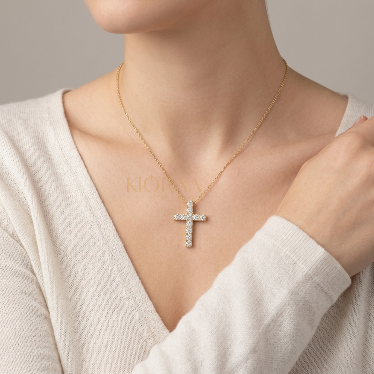 Lab Grown Round Diamond Cross Pendant