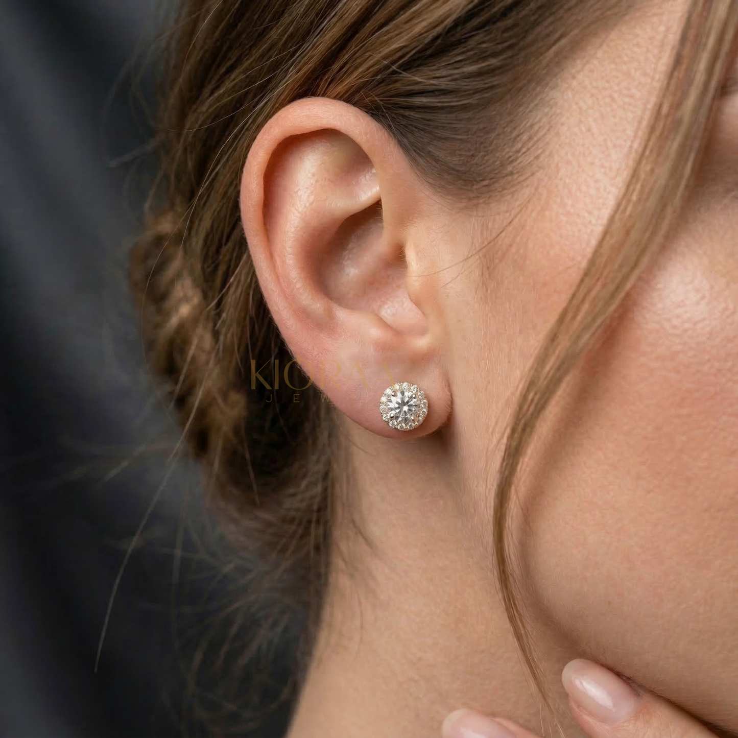 Round Diamond Halo Studs with Prong Setting