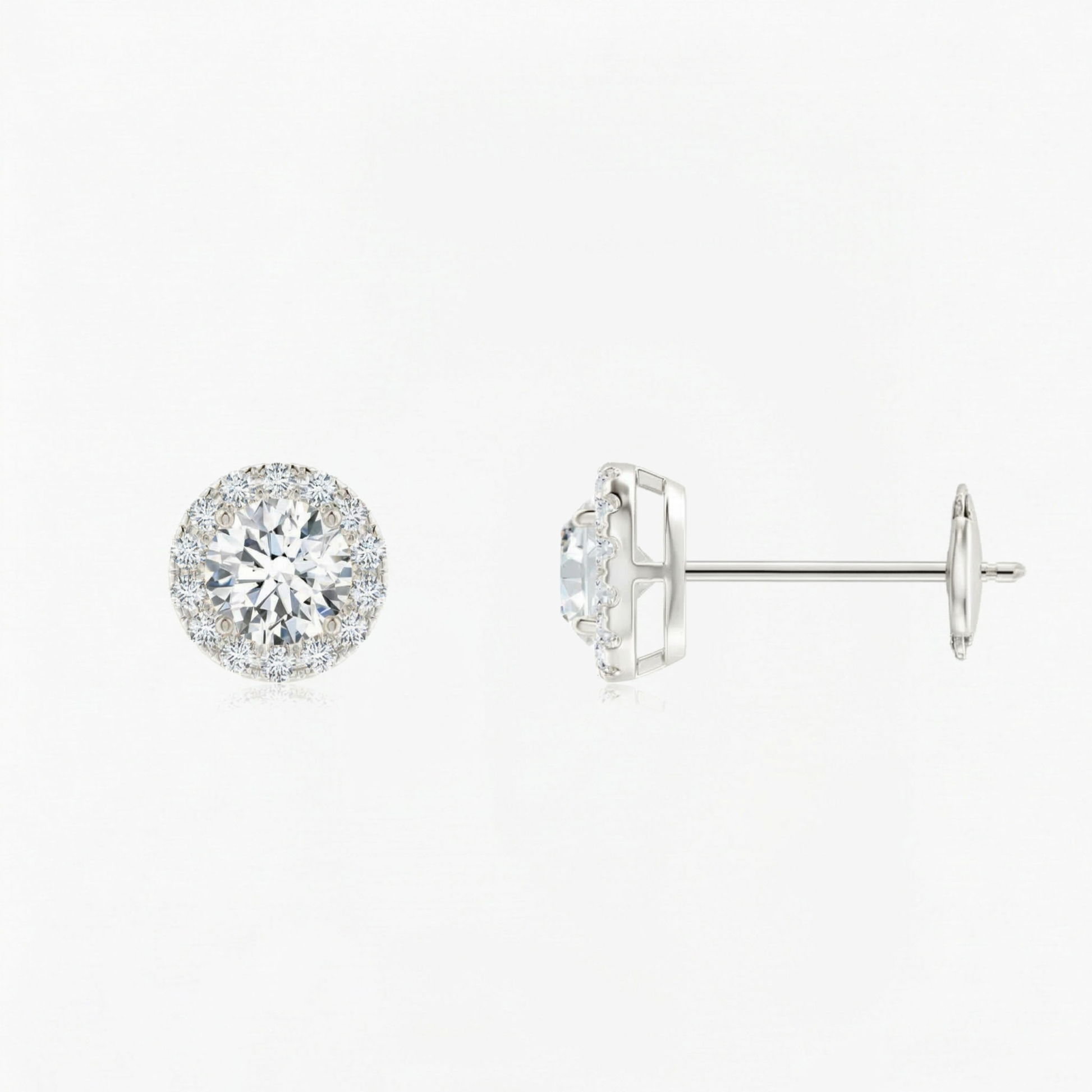 Round Diamond Halo Studs with Prong Setting