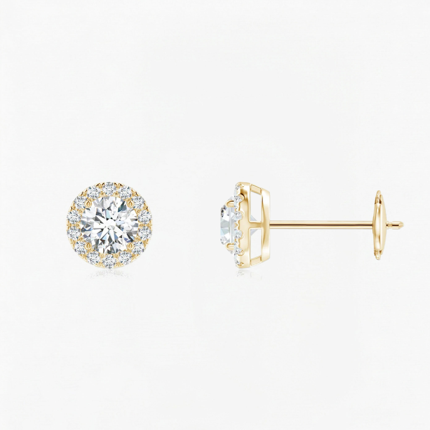 Round Diamond Halo Studs with Prong Setting