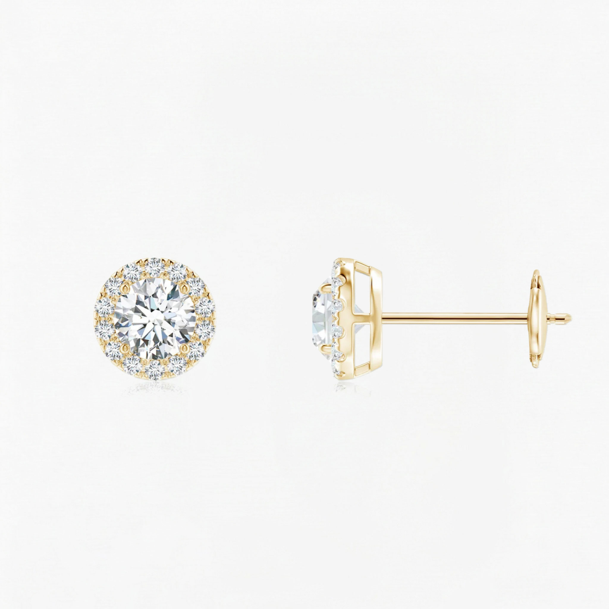 Round Diamond Halo Studs with Prong Setting
