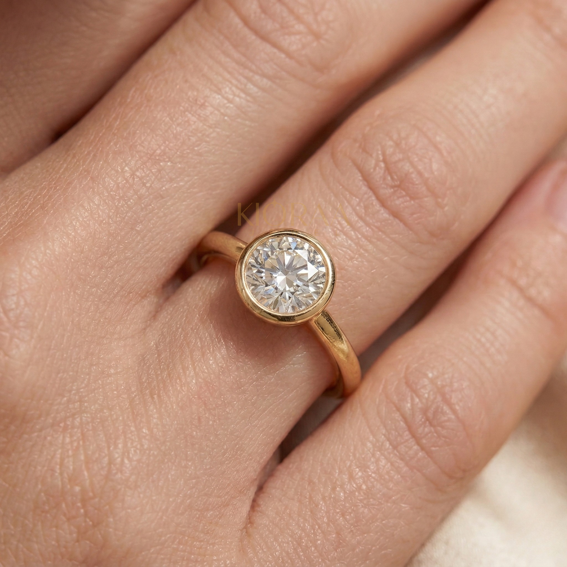 Classic Simple Round Bezel Solitaire Engagement Ring