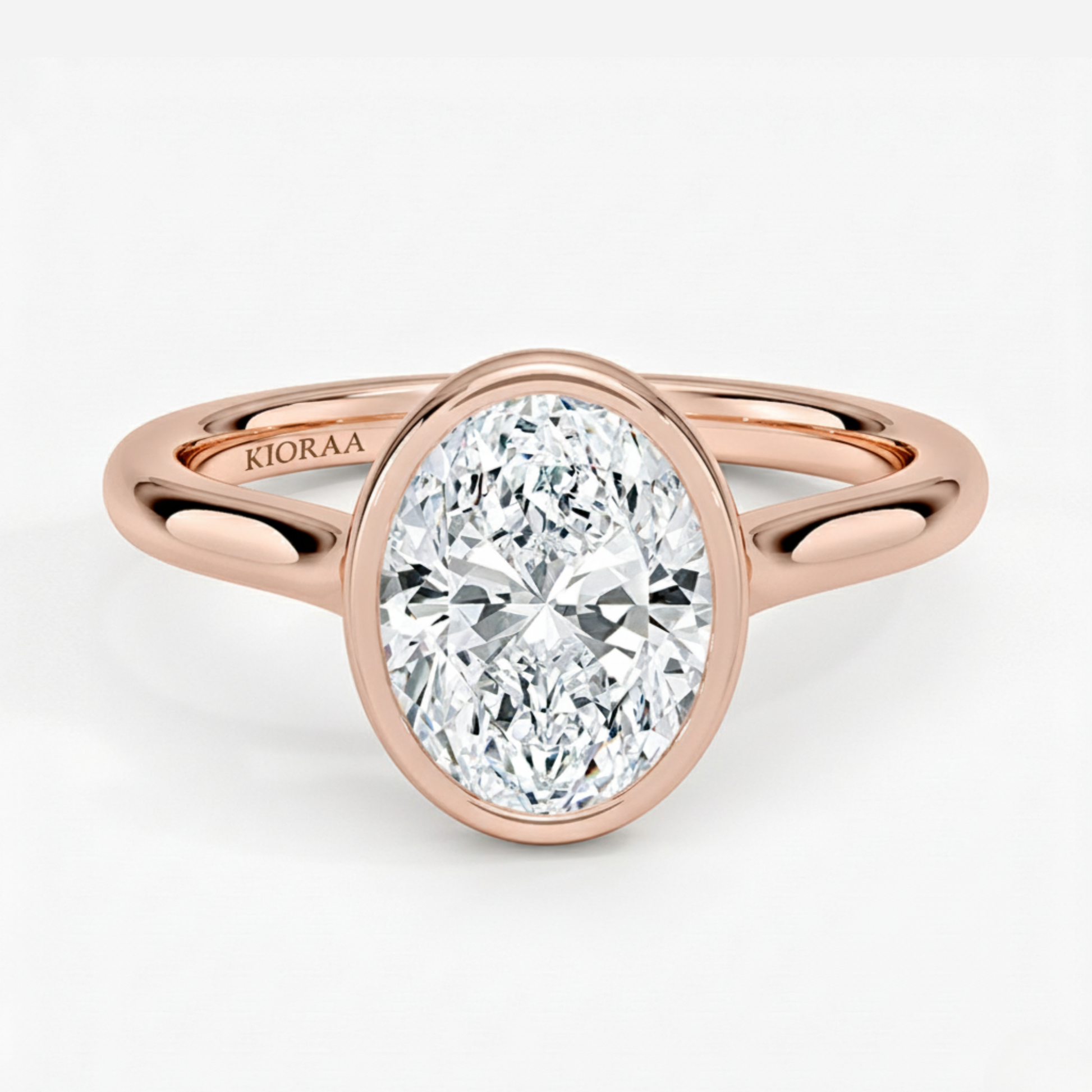Classic Simple Oval Bezel Solitaire Engagement Ring
