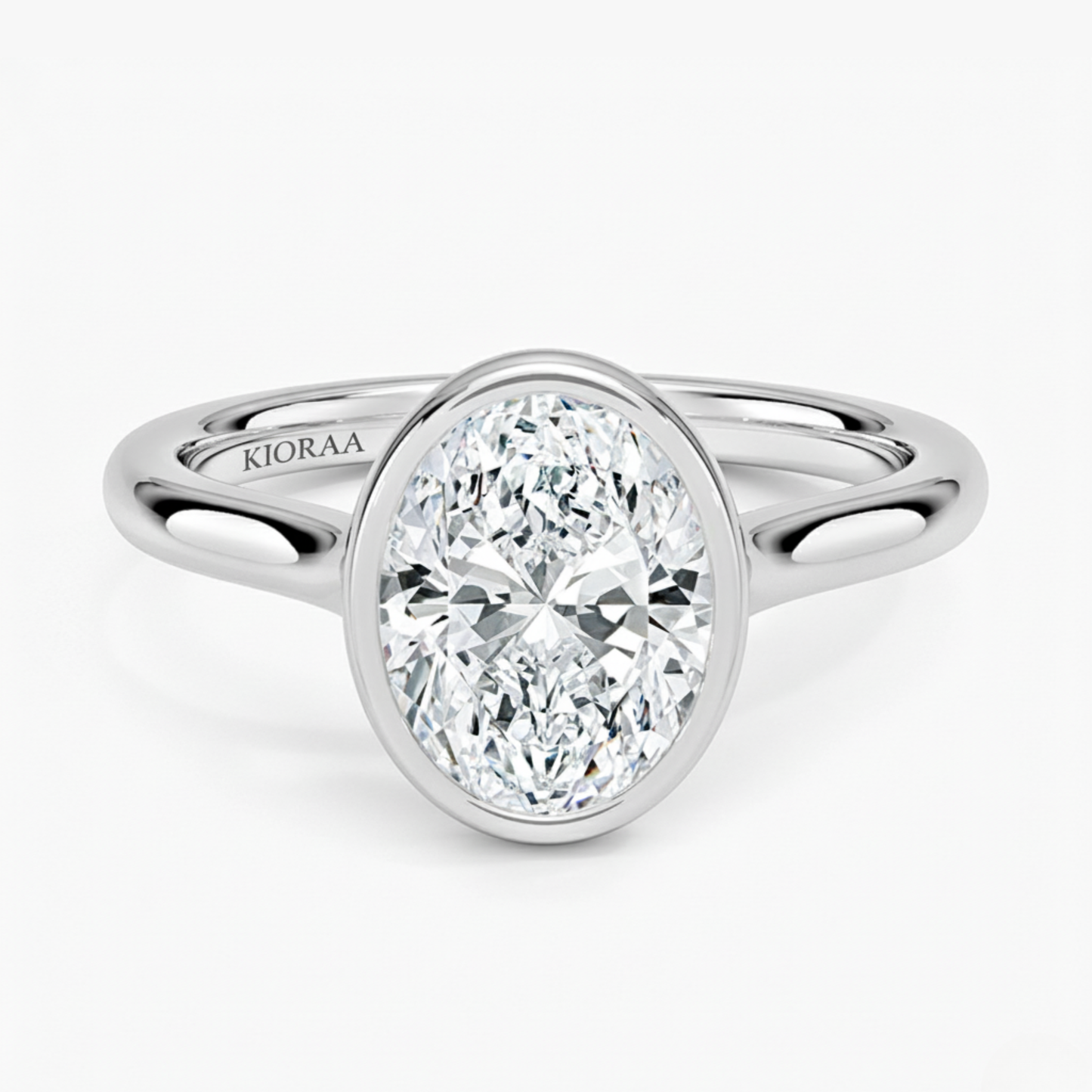 Classic Simple Oval Bezel Solitaire Engagement Ring