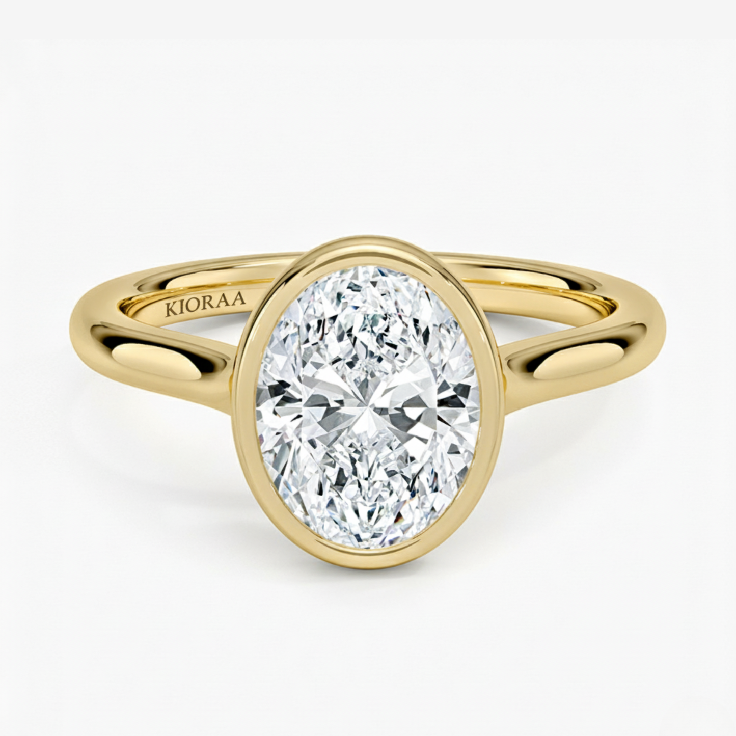 Classic Simple Oval Bezel Solitaire Engagement Ring
