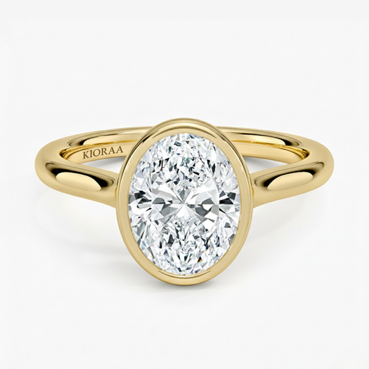 Classic Simple Oval Bezel Solitaire Engagement Ring