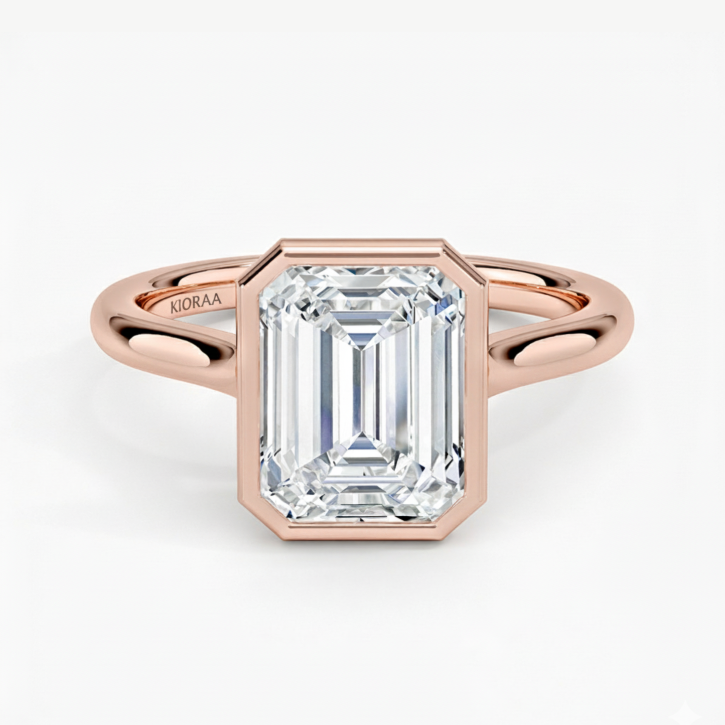 Classic Simple Emerald Bezel Solitaire Engagement Ring