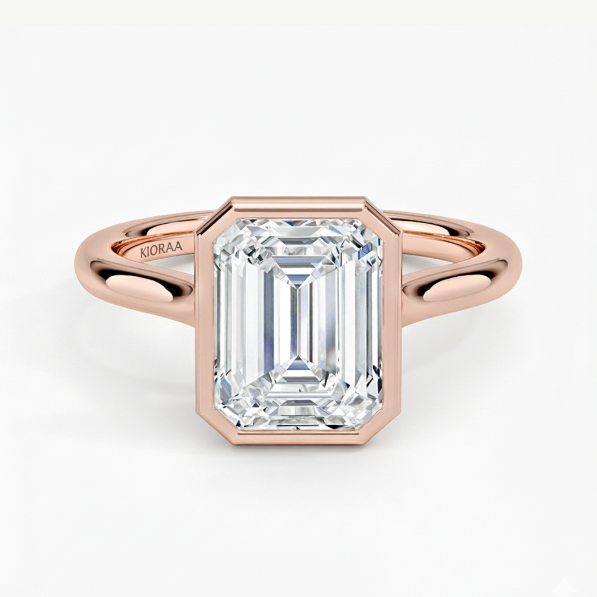 Classic Simple Emerald Bezel Solitaire Engagement Ring