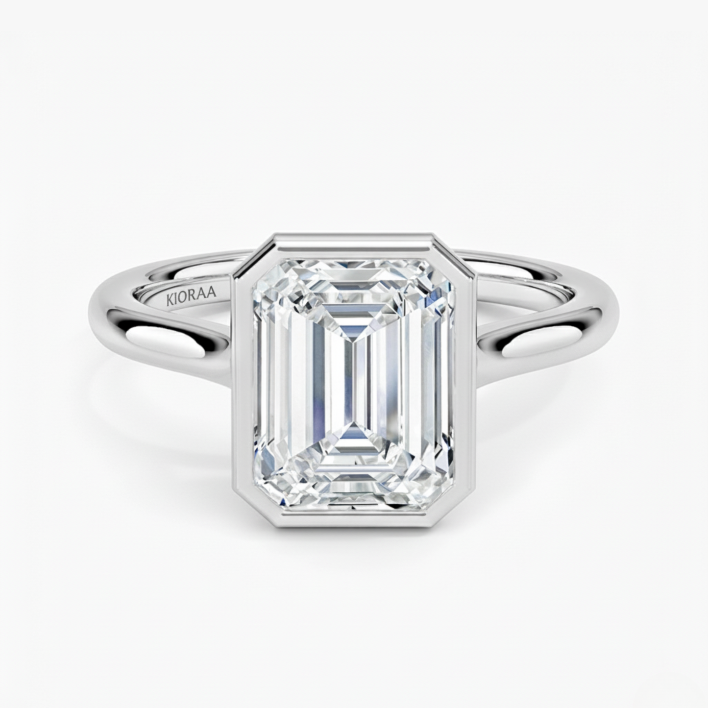 Classic Simple Emerald Bezel Solitaire Engagement Ring