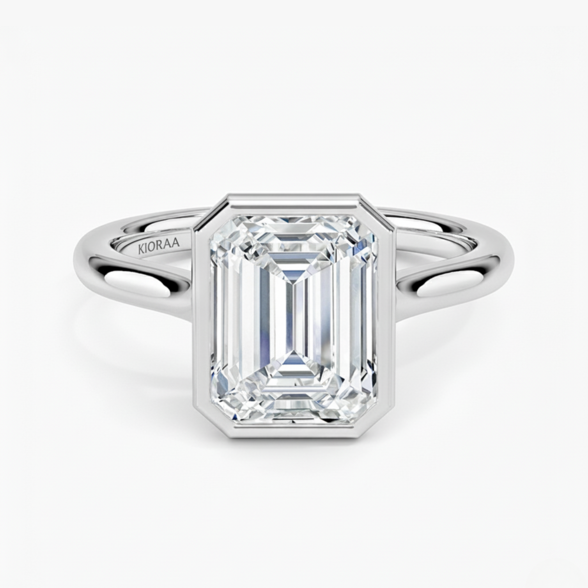 Classic Simple Emerald Bezel Solitaire Engagement Ring
