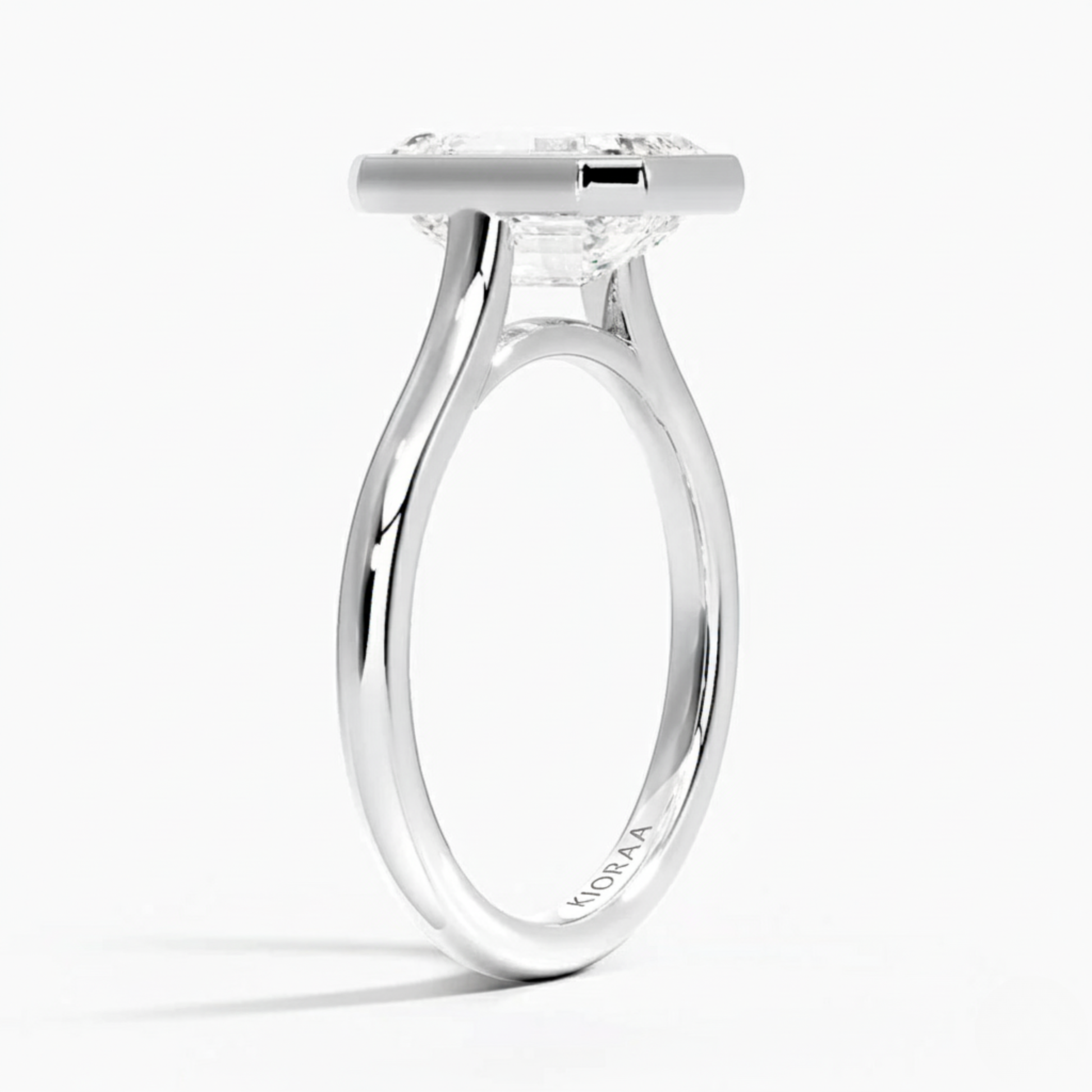Classic Simple Emerald Bezel Solitaire Engagement Ring
