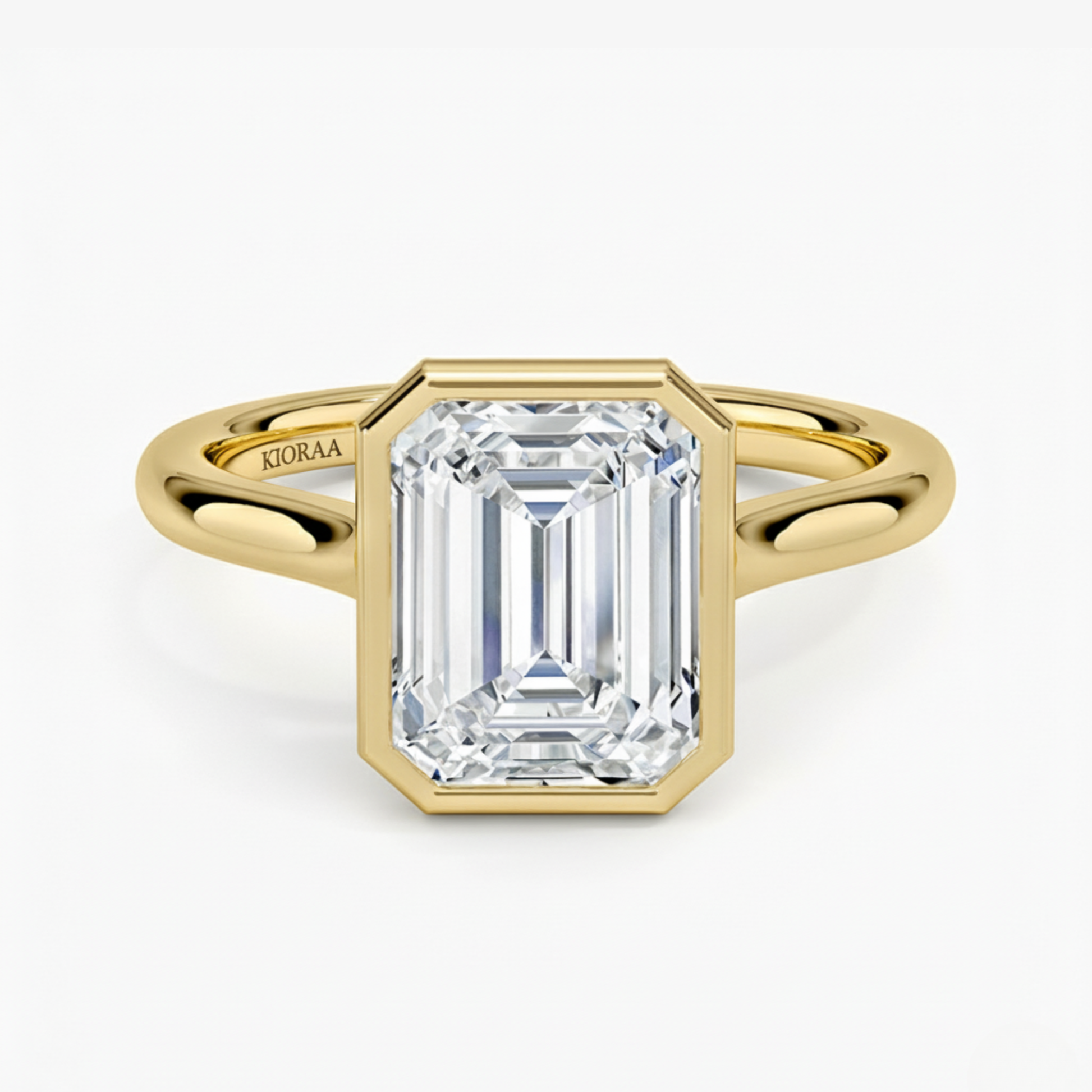 Classic Simple Emerald Bezel Solitaire Engagement Ring