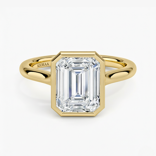 Classic Simple Emerald Bezel Solitaire Engagement Ring