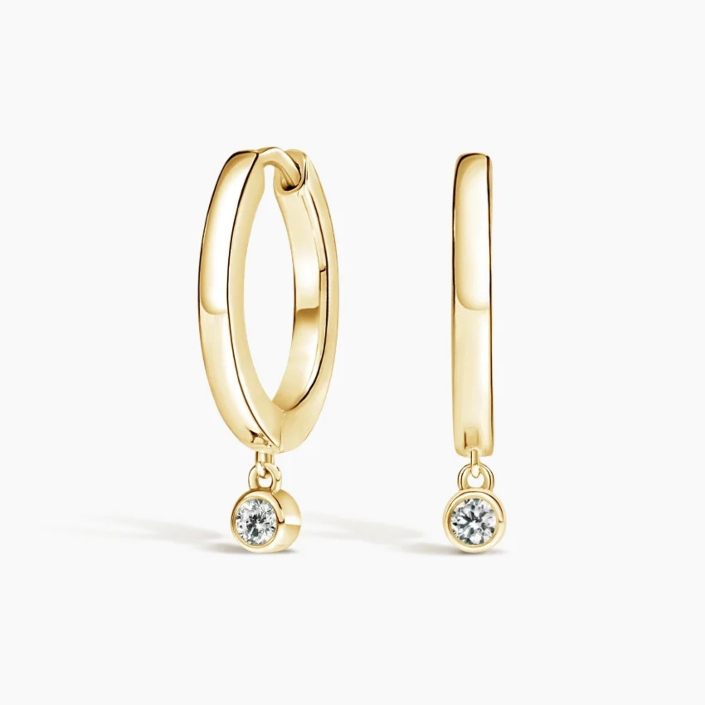 Round Diamond Drop Huggie Earrings