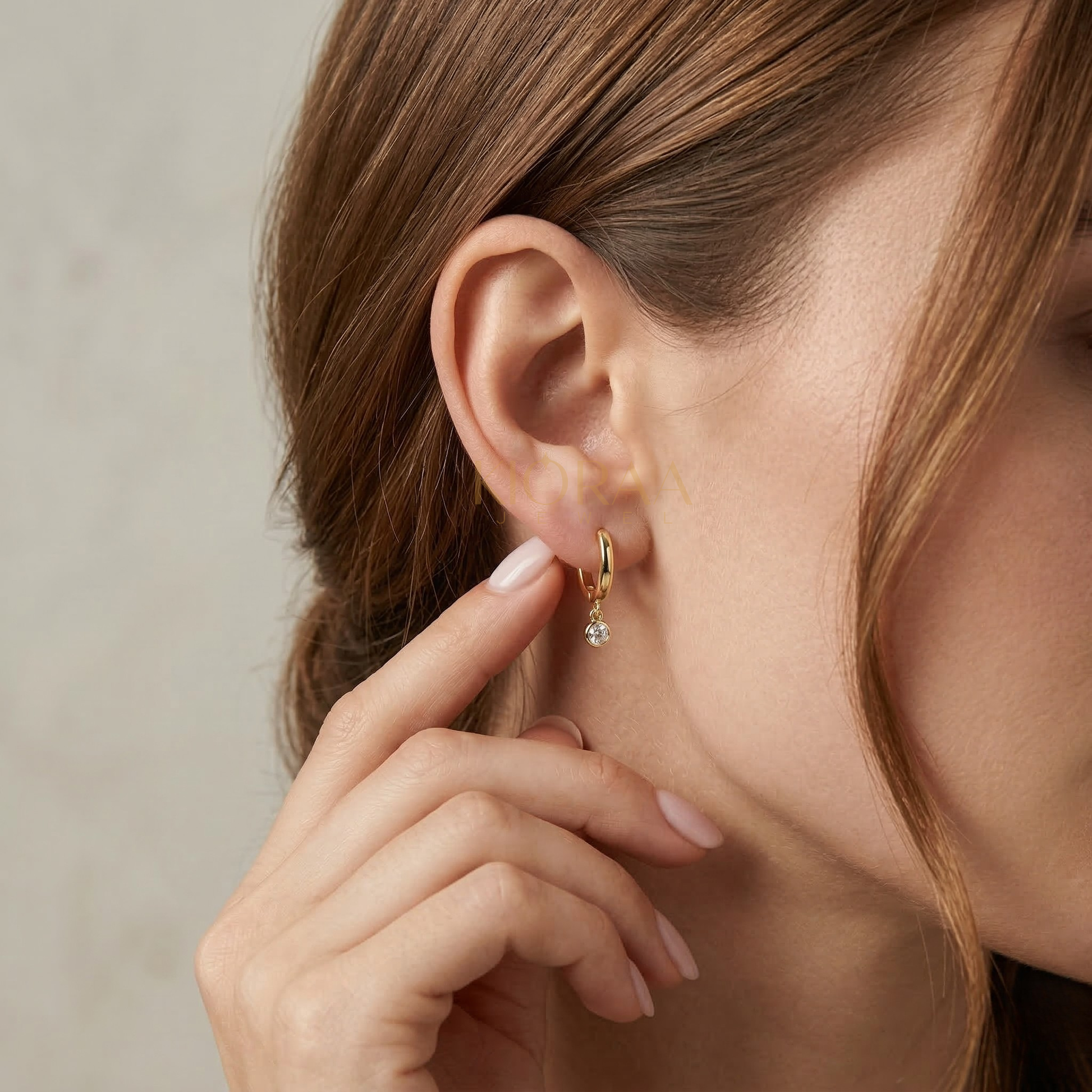Round Diamond Drop Huggie Earrings