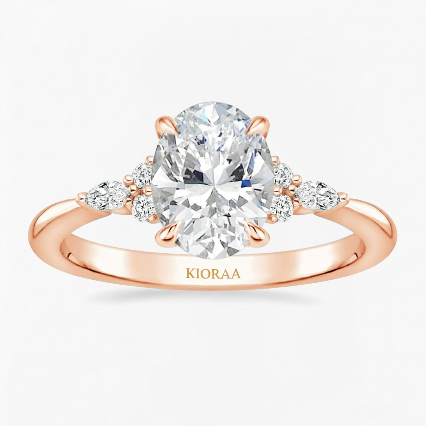 Oval and Marquise Trio Ring with Round Diamond Eternity Wedding Band