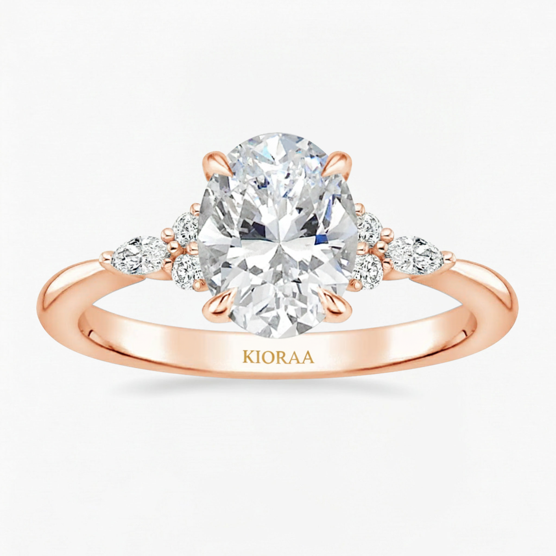 Oval and Marquise Trio Ring with Round Diamond Eternity Wedding Band
