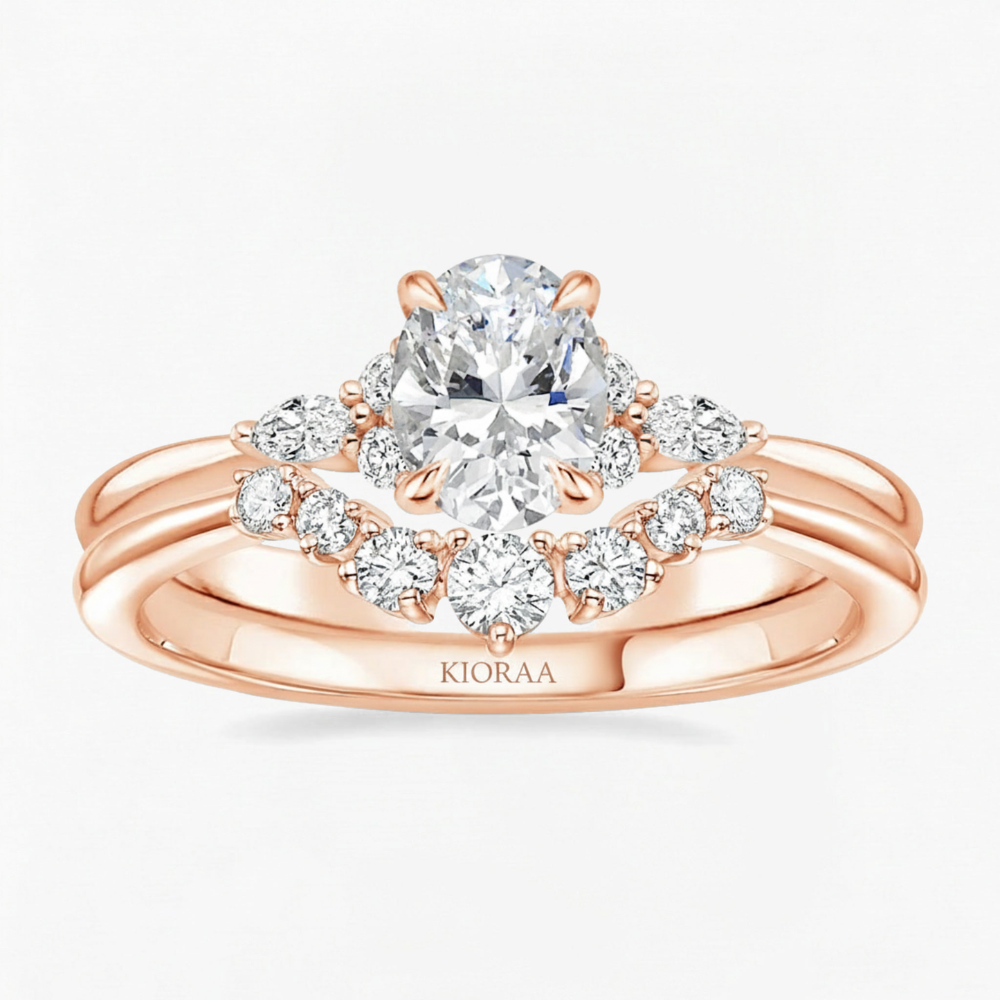 Oval and Marquise Trio Ring with Round Diamond Eternity Wedding Band